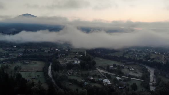 Mountain Village Fog Panorama