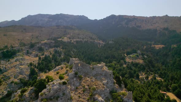 Aerial view over Palio Pyli Castle ruins, Kos, Greece