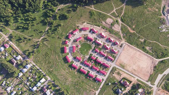 View From a Quadcopter to New Modern Cottages Townhouses in the Suburbs