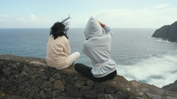 Two Woman Sits on the Observation Deck on the Canarian Island of La Gomera