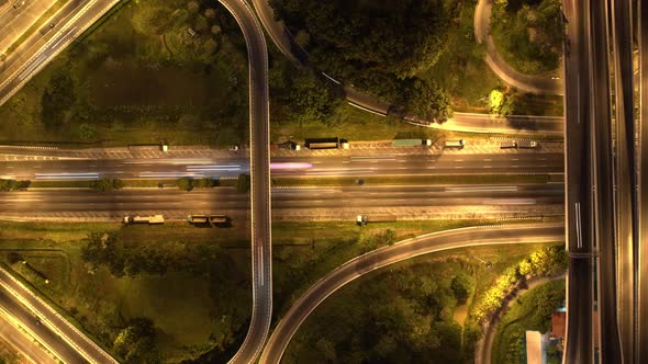 4K : Aerial Hyperlapse drone view of highway multi-level junction road. alt