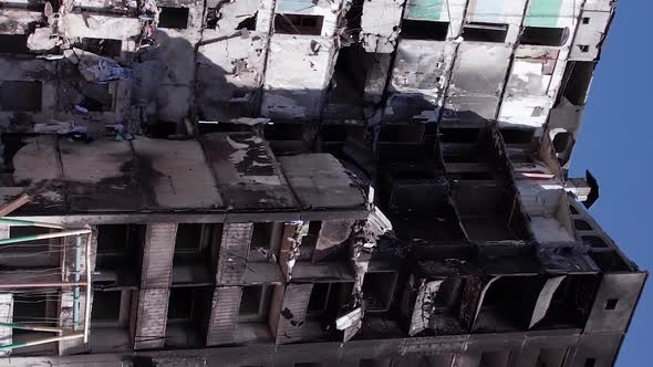 Vertical Video of a Destroyed Residential Building During the War in Ukraine