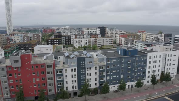 Drone Flight Over City Apartments Of Malmo