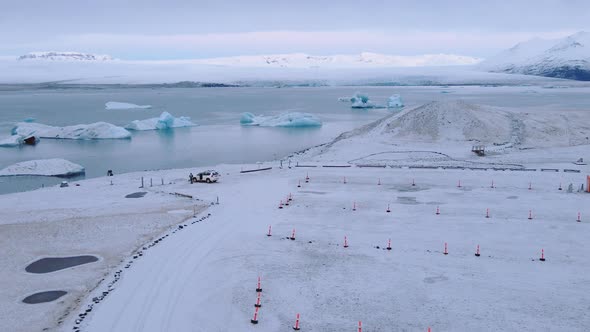 Drone Over Diamond Beach Near Glacier Lagoon of Iceland