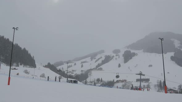 Ski resort seen through snowfall