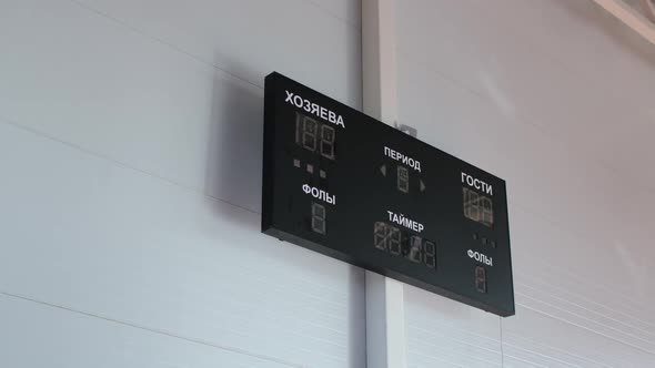 Black Digital Scoreboard for Competitions Hangs in Gym