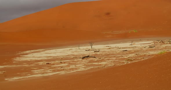 Bright orange sand with a small area of white sand in Namib desert, 4k