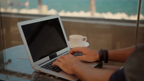 Freelancer Chatting On Laptop.Businessman Internet Online Meeting Webinar.Remote Working In Internet