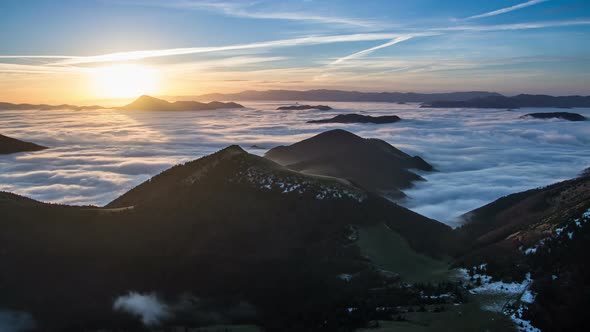 Sunrise Morning in Foggy Autumn Mountains Nature Landscape