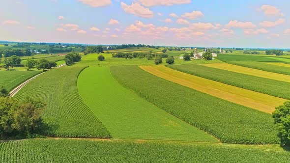 Aerial View of Corn Fields and Fertile Farmlands and Farms