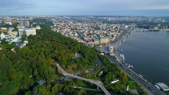 Aerial View Beautiful Kyiv Cityscape River Station Postal and Contract Area