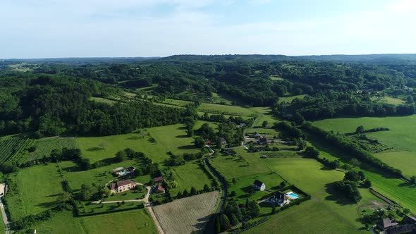 Village of Siorac-en-Perigord in France seen from the sky