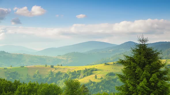 Clouds over Carpathian Mountains and Valleys