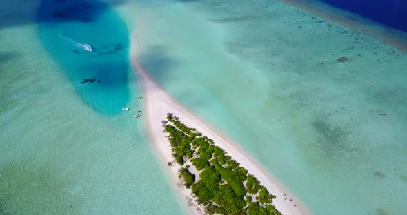 Natural fly over abstract shot of a white paradise beach and aqua turquoise water background in colo