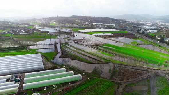 Devastating Flood Natural Disaster in the City and Farmland After Storm