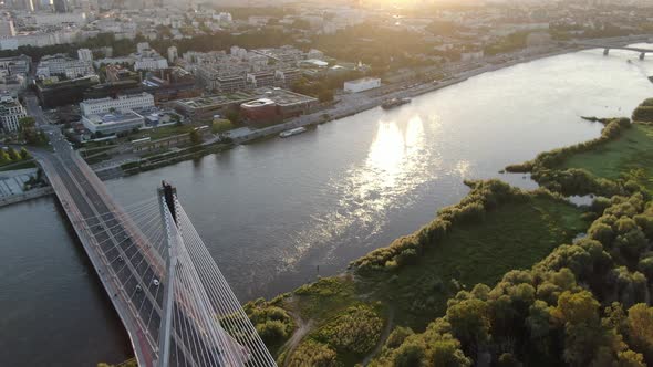 Aerial view of Holy Cross Bridge (Swietokrzyski Bridge) in Warsaw, Poland