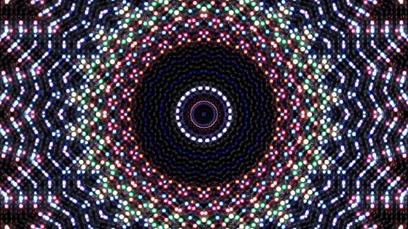 colorful circular point wave of glowing points of light on black background