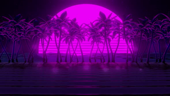 80s style beach at night