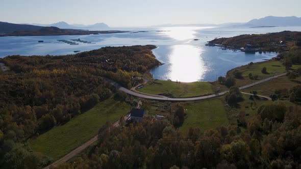 Stunning Scenery At The Southern Part Of Senja Island In Troms og Finnmark, Norway. wide aerial