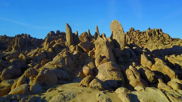 Scenic aerial drone view of a rocky desert landscape.