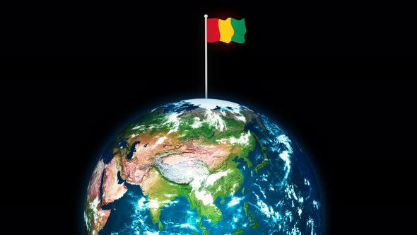 Guinea National Flag Flying On 3d Rotated Planet Earth