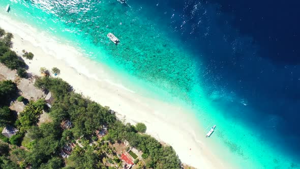 Aerial sky of beautiful resort beach voyage by transparent lagoon and white sandy background of jour