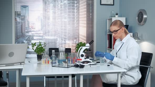 In Chemistry Research Laboratory Female Professor Conducting Experiments with Organic Materials