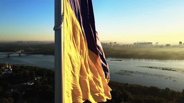 Kyiv - National Flag of Ukraine By Day. Aerial View. Kiev