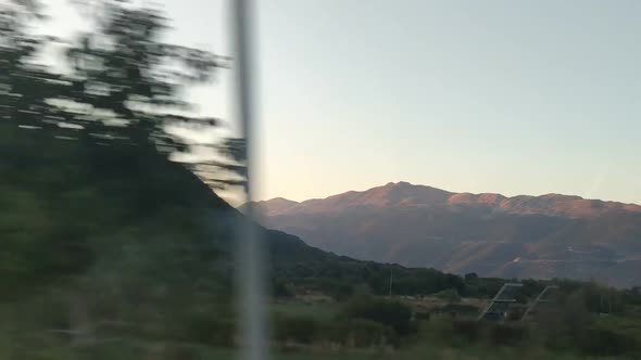 Car Travel Concept Sunset Above Mountains Speedway