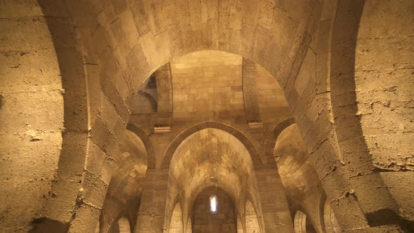 Interior of Historical Monumental Building With Stone Arches and Domes