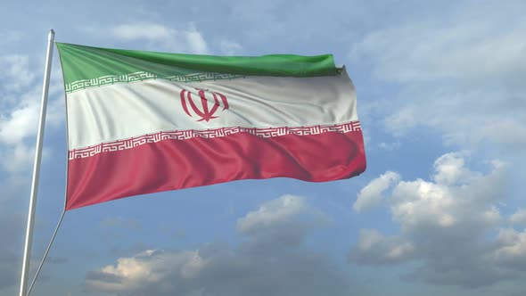 Airliner Flying Over Waving Flag of Iran
