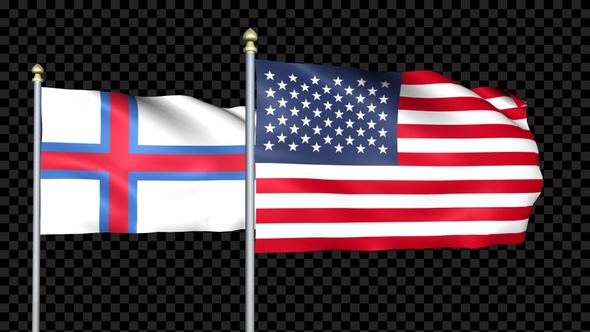 Faroe Islands And United States Two Countries Flags Waving