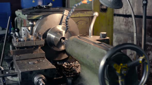 Old Vintage Lathe in the Factory Shop.