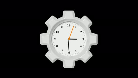 White Color Gear 3d Wall Clock Isolated On Black Background