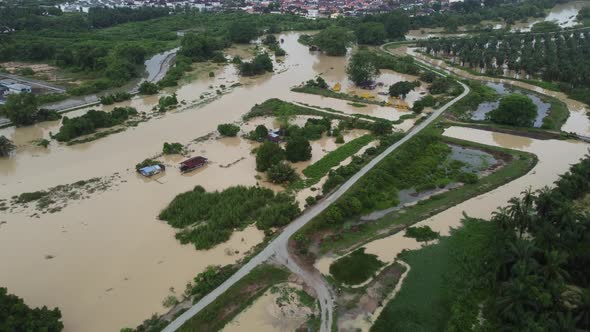 Aerial view flooded Malays house