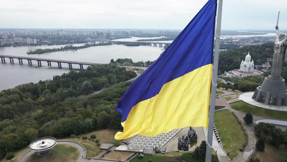 Kyiv - National Flag of Ukraine By Day. Aerial View. Kiev