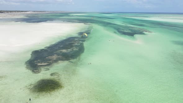 Zanzibar Tanzania  Kitesurfing Near the Shore Slow Motion