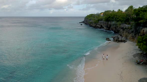 Playa Kalki Curacao Tropical Island in the Caribbean Sea Aerial View Over Beach Playa Kalki on the