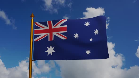 National flag of Australia waving with flagpole and blue sky timelapse