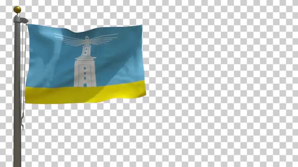 Alexandria City Flag (Egypt) on Flagpole with Alpha Channel - 4K