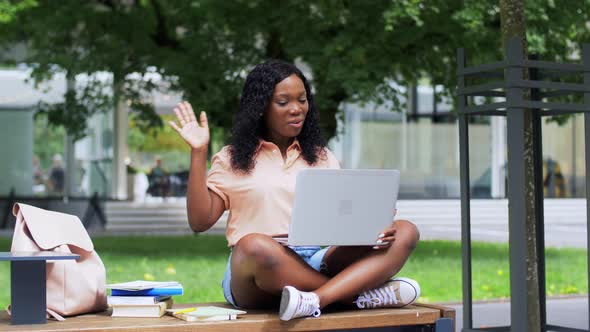 African Student Girl with Laptop Having Video Call