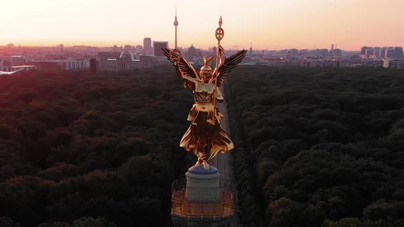 Berlin Victory Column Aerial view at sunrise, Berlin, Germany