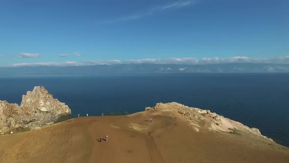 Aerial View of Shamanka Rock Olkhon Island Baikal Lake