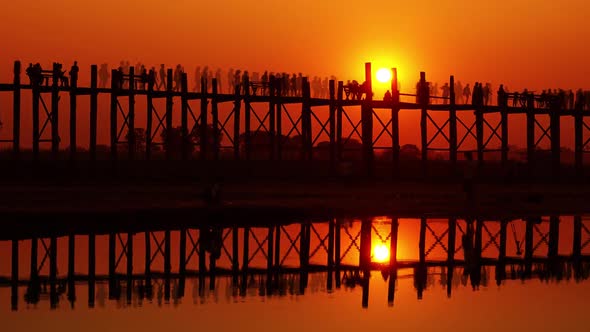 U-Bein Teak Bridge at Sunset Myanmar Timelapse