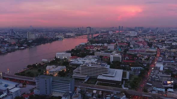 Purple Dusk Bangkok Downtown Near Chao Phraya River