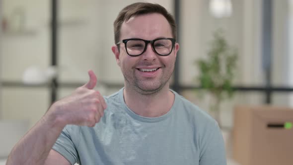 Portrait Young Man Showing Thumbs Up Sign