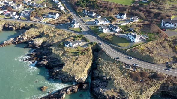 Aerial Shot of the Sunny Rocky Coast of Portnablagh Co