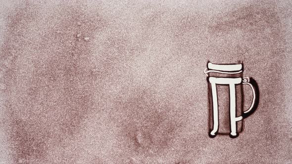 Timelapse of Amazing Sand Art Animation of Coffee and French Press Word Written in Sand