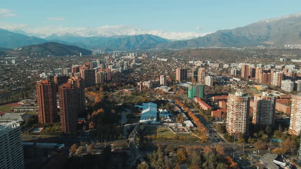 Skyline Of High-rise Buildings At Nueva Las Condes, Las Condes District, Santiago de Chile - aerial