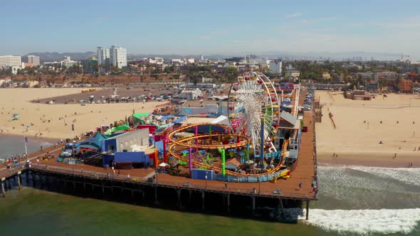 Aerial View of the Santa Monica Pier in Santa Monica LA California